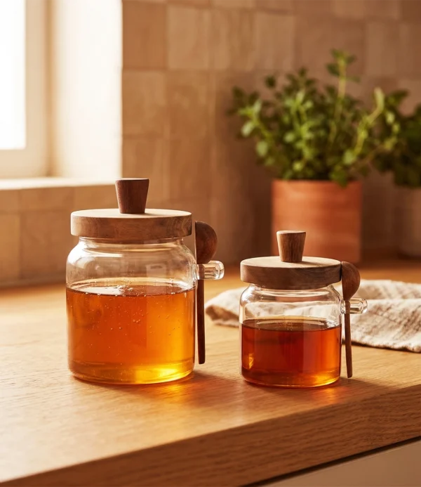 Mielera Tapa y Cuchara de Madera