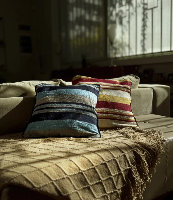 Funda almohada rayada naranja