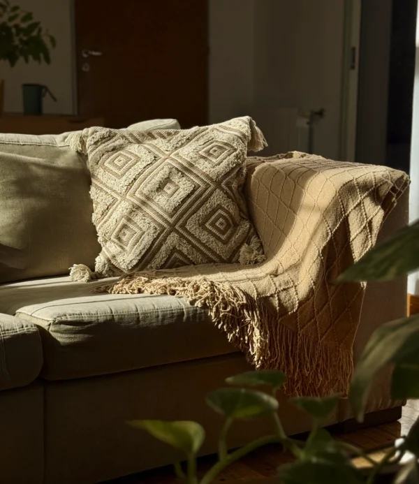 Manta marrón crema 100% fibras acrílicas