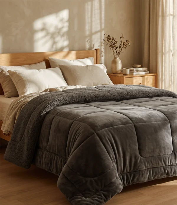 Edredón Flannel y Corderito King Size 250x280 Gris