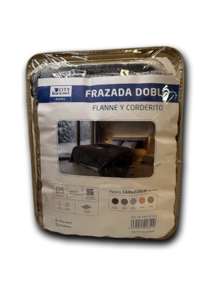 Frazada Doble Flanne y Corderito 160x220 Caqui
