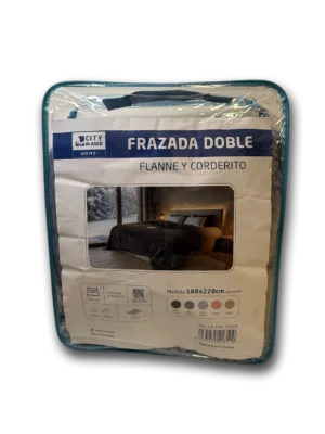Frazada Doble Flanne y Corderito 160x220 Azul Cielo