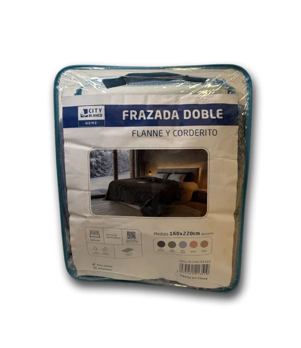 Frazada Doble Flanne y Corderito 160x220 Azul Cielo