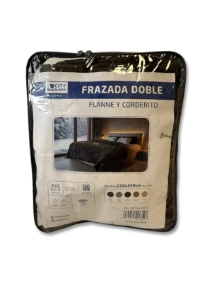 Frazada Doble Flanne y Corderito Gris Oscuro 220x240