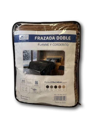 Frazada Doble Flanne y Corderito Marrón 220x240