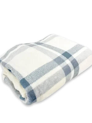 Manta a cuadros crema y azul 100% poliéster