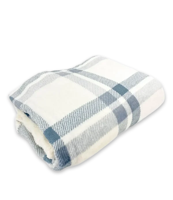 Manta a cuadros crema y azul 100% poliéster
